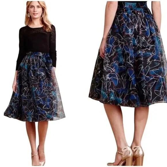 Moulinette Soeurs Size 4 Anthropologie Butterfly Mesh Skirt Blue Abstract Artsy - Picture 1 of 7